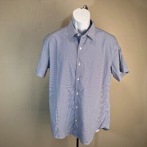Bonobos Men's white & blue zip zag Performance Style s/s shirt Slim Fit Large L